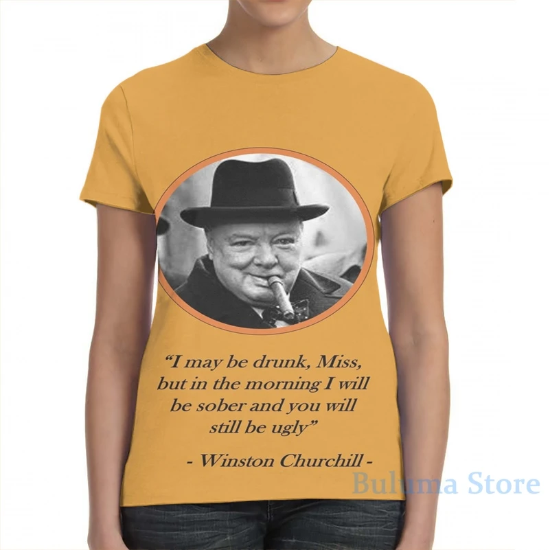 [Цитата] Winston Черчилль пьяная Мужская футболка женская с принтом по всей длине