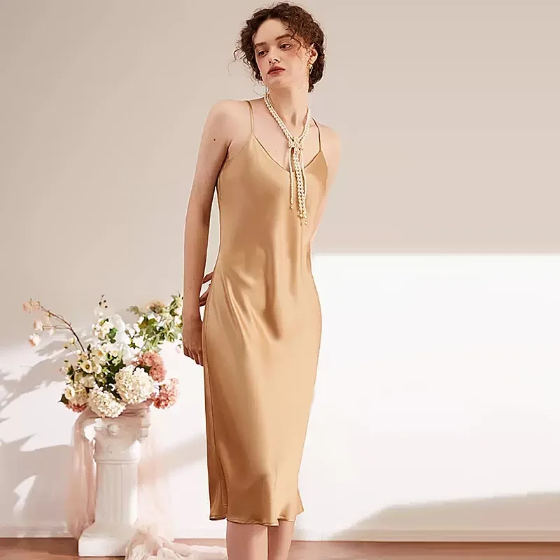 

Evening Party Clubwear Date Vintage Basic Champagne Satin Spaghetti Strap Sexy Backless Mermaid Dress Office Lady Deep V Dresses