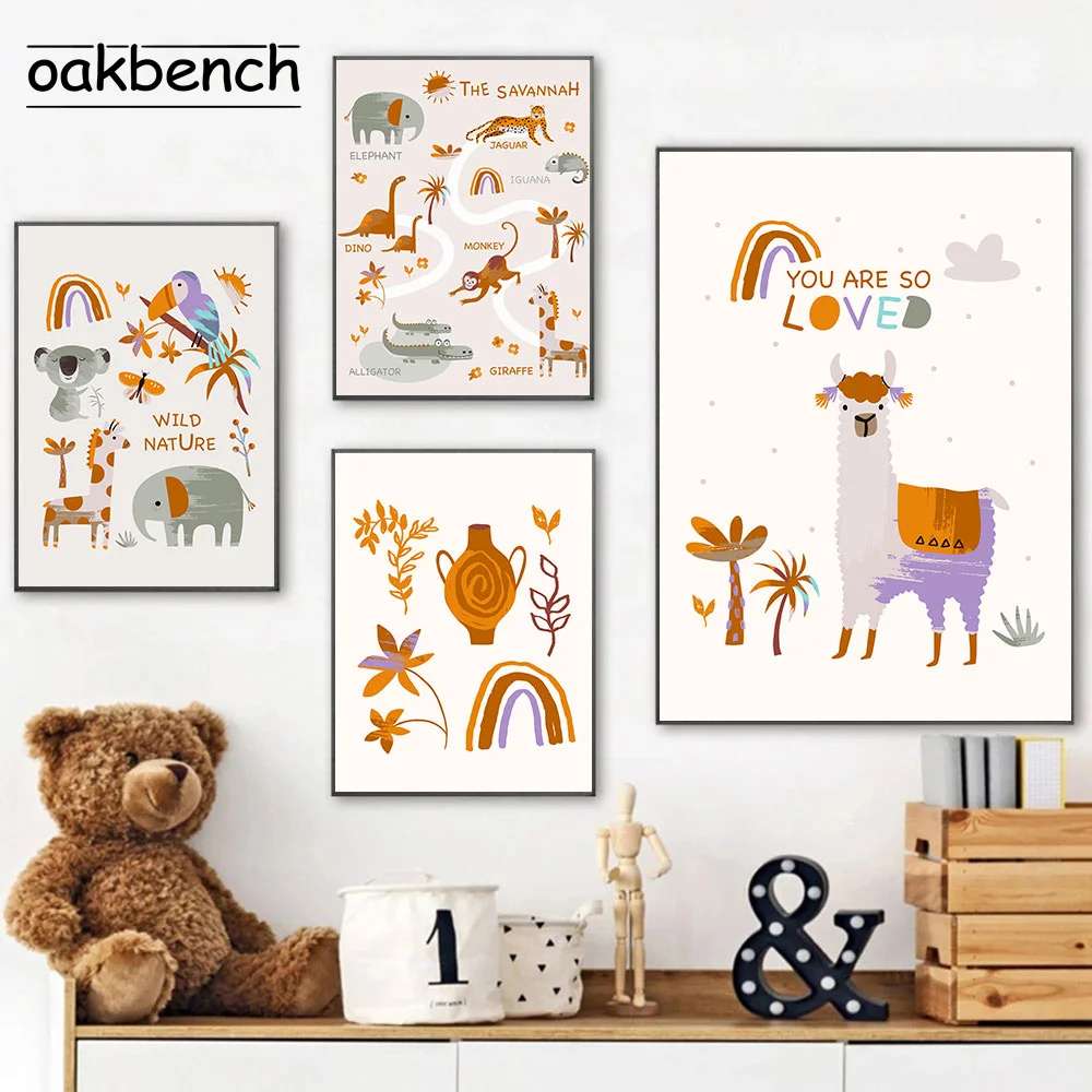 

Nursery Alpaca Poster Boho Animals Wall Art Print Rainbow Canvas Painting Safari Wall Pictures Kid Baby Room Interior Decoration
