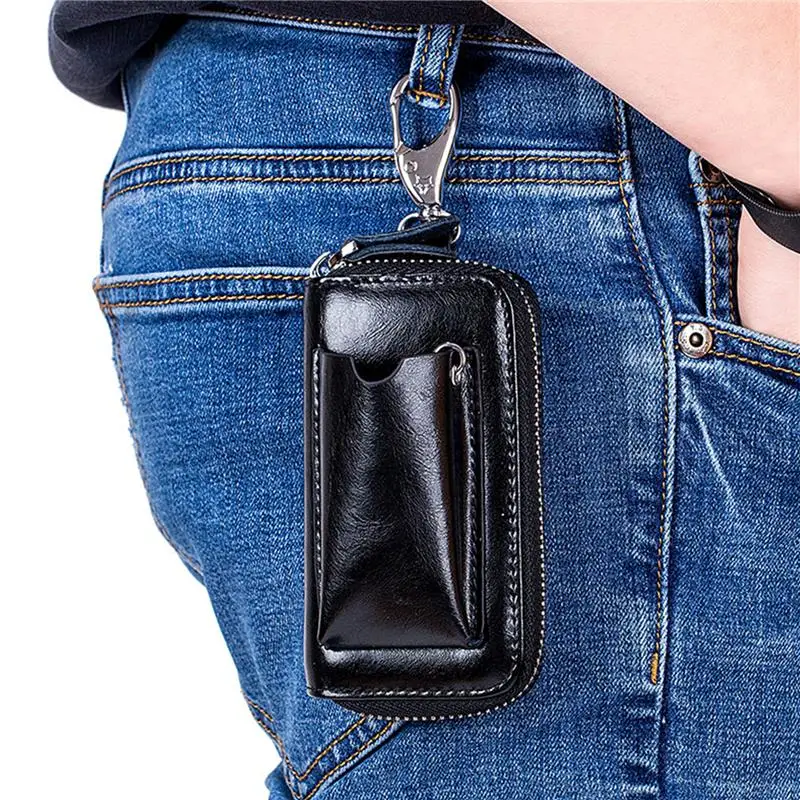 

Leather Key Wallets Men Car Key Holders Cowhide Multifunction Zipper Home Key Case Housekeeper Women Smart Keychain
