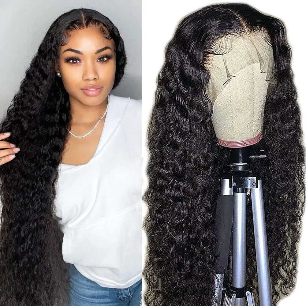 Puromi 13x4 Lace Front Human Hair Wigs Water Wave Pre Plucked Brazilian Curly Transpare Lace Front Wig for Black Women Remy Hair