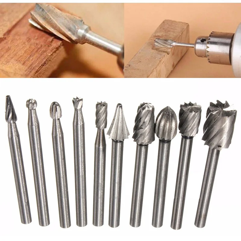 

10pcs Set For Routing Rotary Milling Rotary File Cutter Wood Carving Carved Knife Cutter Tools Accessories