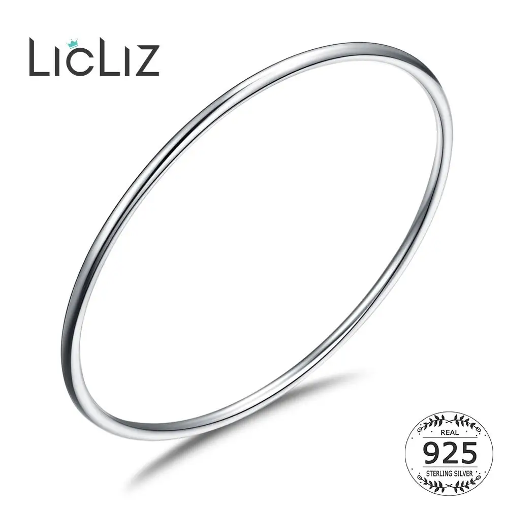 LicLiz, настоящее 925 пробы, серебряный браслет, браслеты для женщин и мужчин, хорошее Серебро S925, ювелирное изделие, серебряные одноцветные простые круглые браслеты LB0080