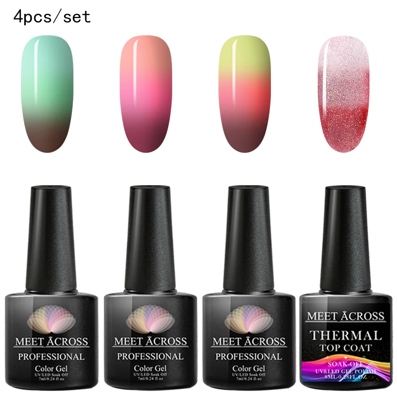 FZH08167 Встречаются по всей 4 шт. Термальность Цвет изменение набор гель-лаков для ногтей голографический блеск Температура био-Гели Soak Off УФ гель-Лаки лак для ногтей Набор для ногтей - Цвет: FZH08167