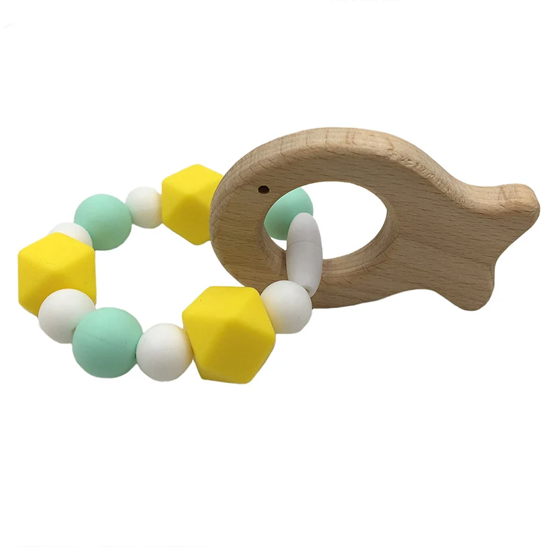 Baby Teether Wood Bird Animals Silicone Beads Pram Toy Nursing Bracelet Crib Toys Rattles |