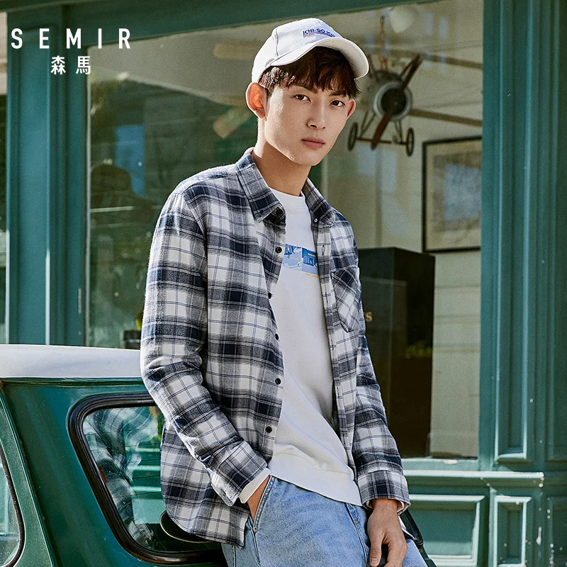 Рубашка SEMIR мужская с длинным рукавом клетчатая Удобная блузка из хлопка