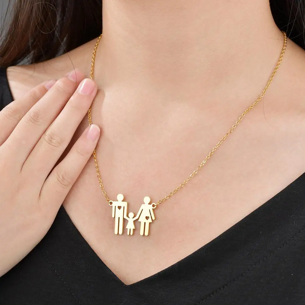 Ожерелье Goxijite с подвесками из нержавеющей стали ожерелье изображением семьи