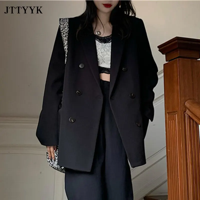 

Spring Autumn Casual Blazer Women Fashion Double Dreasted Coat Office Ladies Suit Slim Solid Blazers For Women Elegant Outerwear
