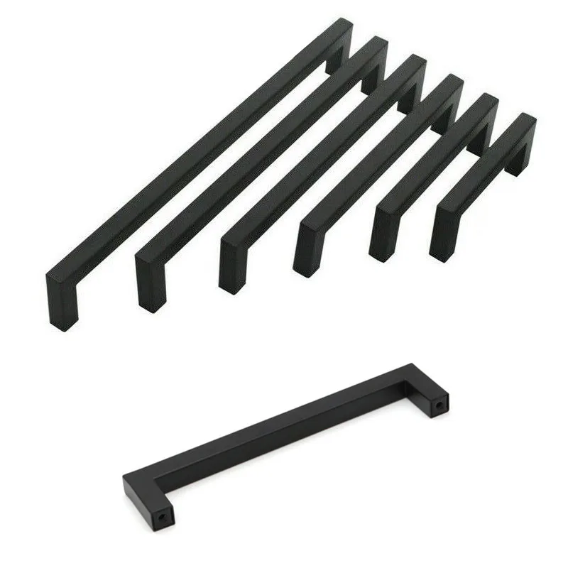 

Modern Square Black Cabinet Handle Furniture Hardware Stainless Steel Kitchen Door Knobs Cupboard Wardrobe Drawer Pulls