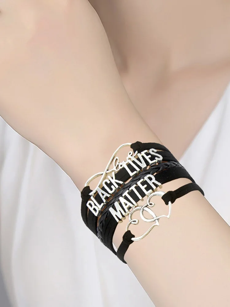 

Infinity Love Black Lives Matter Bracelets & Bangles Double Heart Charm Leather Awareness Bracelet Women men's Jewelry Drop Ship