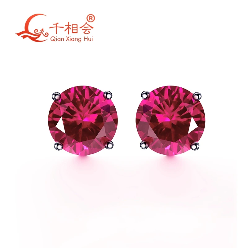 Серьги-гвоздики из серебра 925 пробы с розовым корундом круглой формы 8 мм |