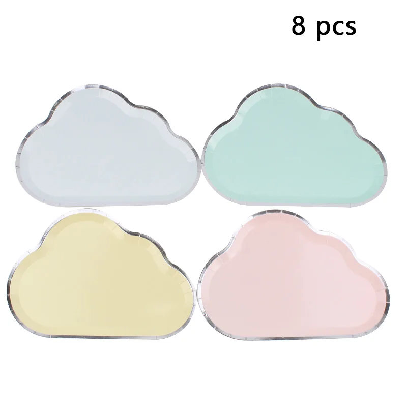 

8Pc/Set Cloud Theme Disposable Tableware Baby Shower Birthday Decoration Tablecloth Plate Cups Napkins Fork Spoon Party Supplies