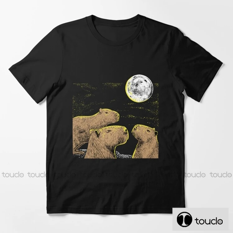 

New Three Moon Capybaras Shirt Sloth Ferret Lovers Mens T Shirts Fashion T Shirt O Neck Short Sleeved T-Shirt Summer Tshir