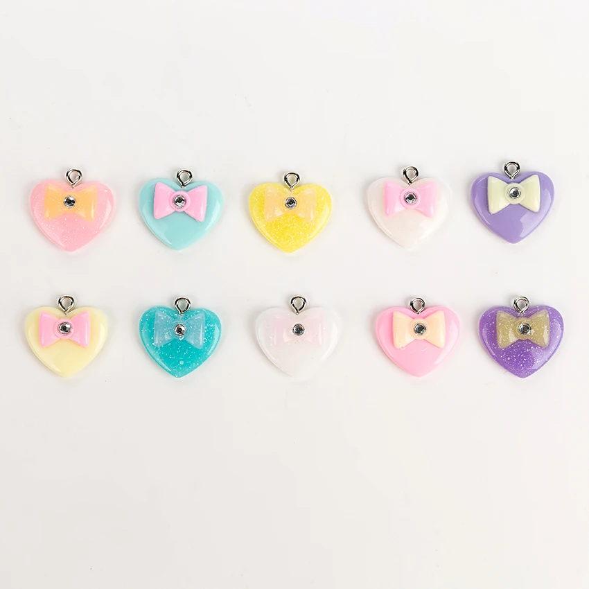 20 шт./лот очень милый резиновый бант с плоской задней частью и сердце Полимерные