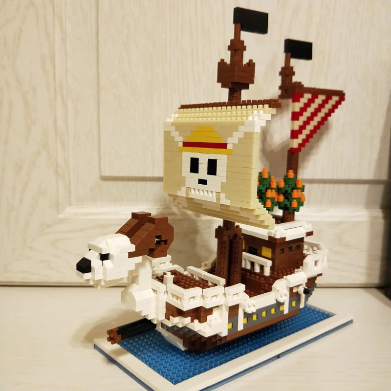 

ZMS Pirates Ship Boat Anime One Piece Luffy Going Merry 3D Model Building Blocks Kit DIY Mini Diamond Bricks Toys for Kids Gifts