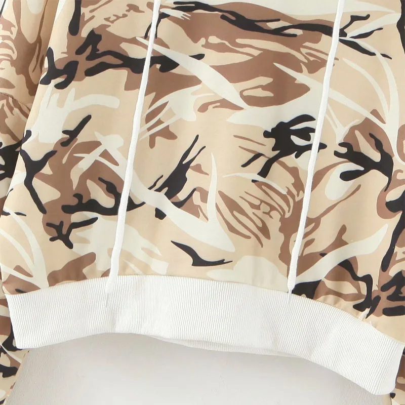 

Long-sleeved Hooded Pullover Fashion Camo Chic Women's Sweatshirt Retro Sexy Navel Versatile Female Sweatshirt Tops