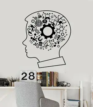 Smart Brain Vinyl Wall Decal School Education Window Sticker Science Chemistry Physics Boy Classroom library Wallpaper M312