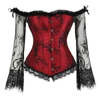 vintage corselet steampunk lace floral corsets and bustiers lace up long sleeves off shoulder sexy korset corsage corcepet tops