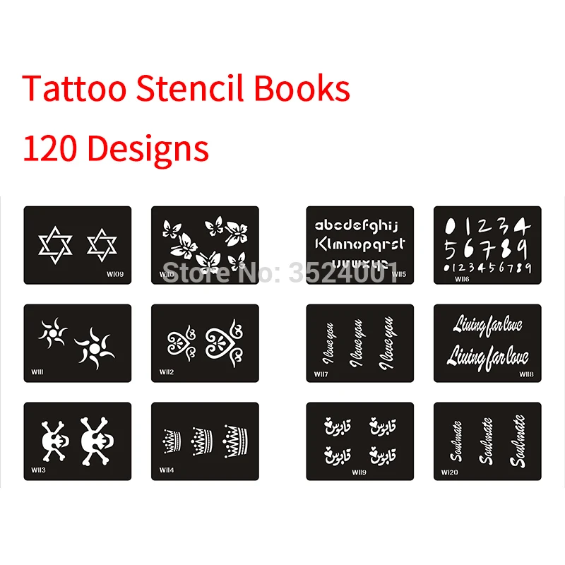 

New 120 Designs Glitter Tattoo Stencil Drawing For Painting Airbrush Tattoo Stencils For Temporary Henna Templates Stickers