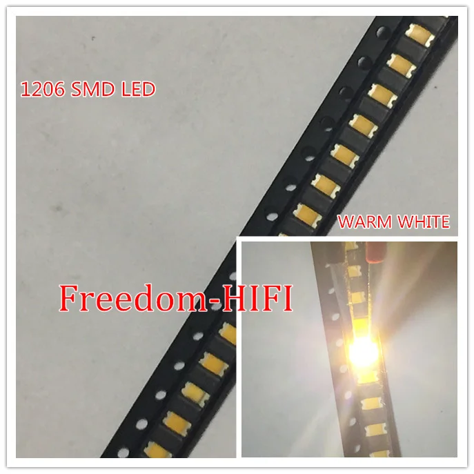 200 шт. SMD 1206 (3216) SMT Теплый белый 2800K - 3200K поверхностное крепление 3V Светодиодный