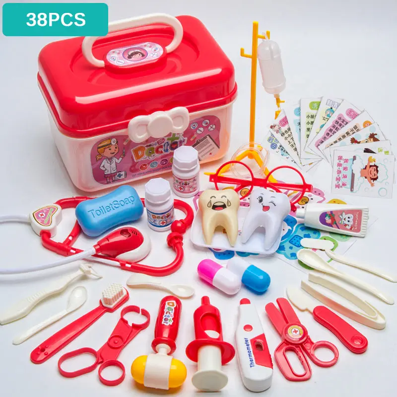 Детский врачебный набор, игрушки для стоматолога, ролевые игры для девочек, комплект для ролевых игр в больницу, сумка для медсестры, детска... 10 шт набор для выезда в больницу