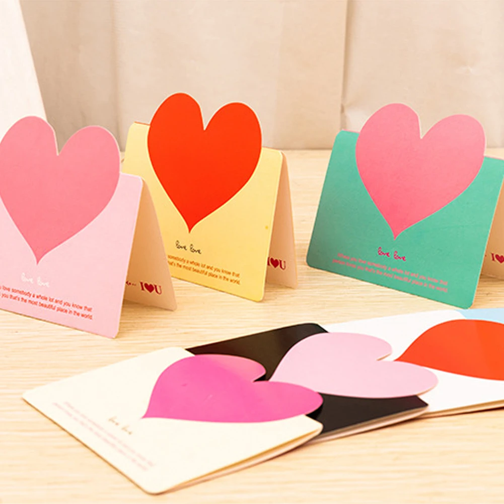 Поздравительная открытка с сердечками контрастных цветов 10 шт. Подарочная на