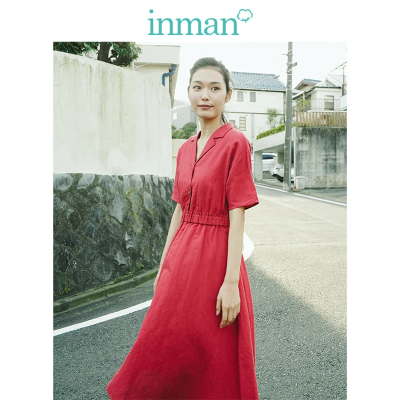 INMAN Новое поступление 2019 прозрачное льняное одноцветное платье с отложным