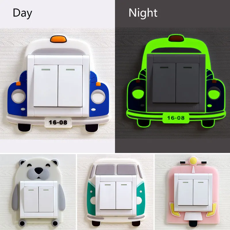 

Cartoon Animal Dog Panda Switch cover Room Decor 3D Silicone On-off Switch Sticker Luminous Switch Outlet Wall Sticker