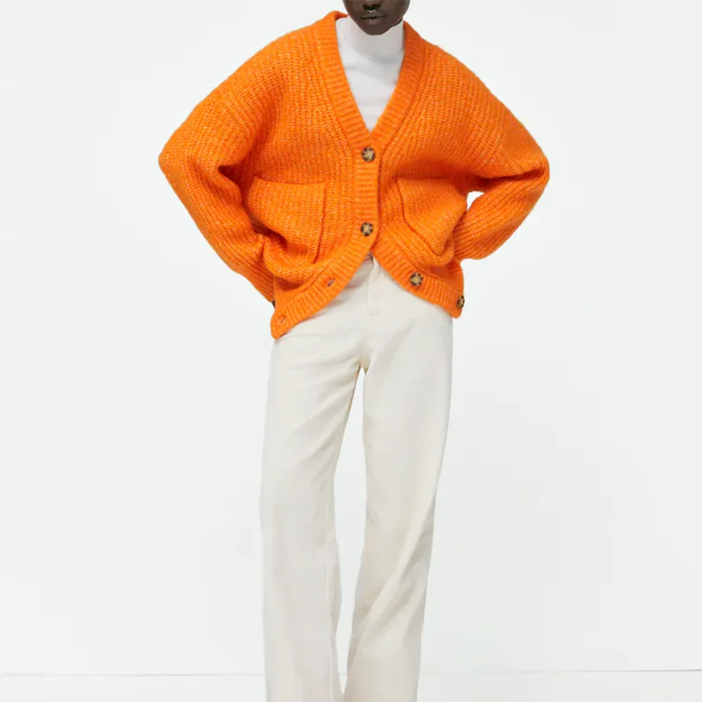 

Женский однотонный кардиган с V-образным вырезом, с карманами