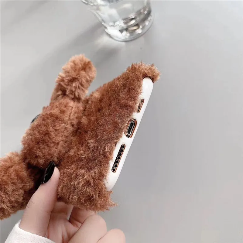 

Hot Super cartoon 3D Plush teddy pet dog cute soft phone case for apple iphone 7 8 Plus X XS XR MAX 11 Pro 12 10 MiNi back cover