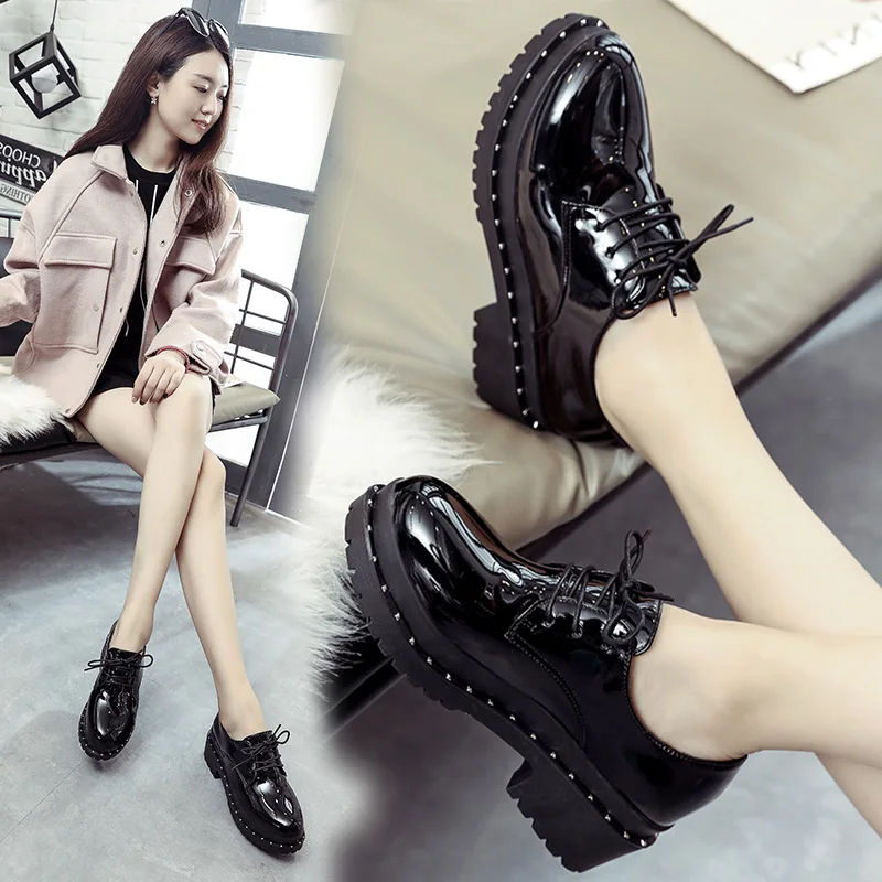 

2021 soft sister little leather shoe girl student retro college wind hardy sole shoe womens shoes