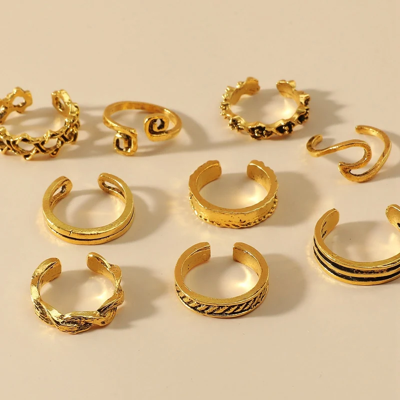 

New Exquisite All-match European And American Wave Totem Pattern Opening 9-piece Foot Ring Summer Beach Ladies Foot Ring Jewelry