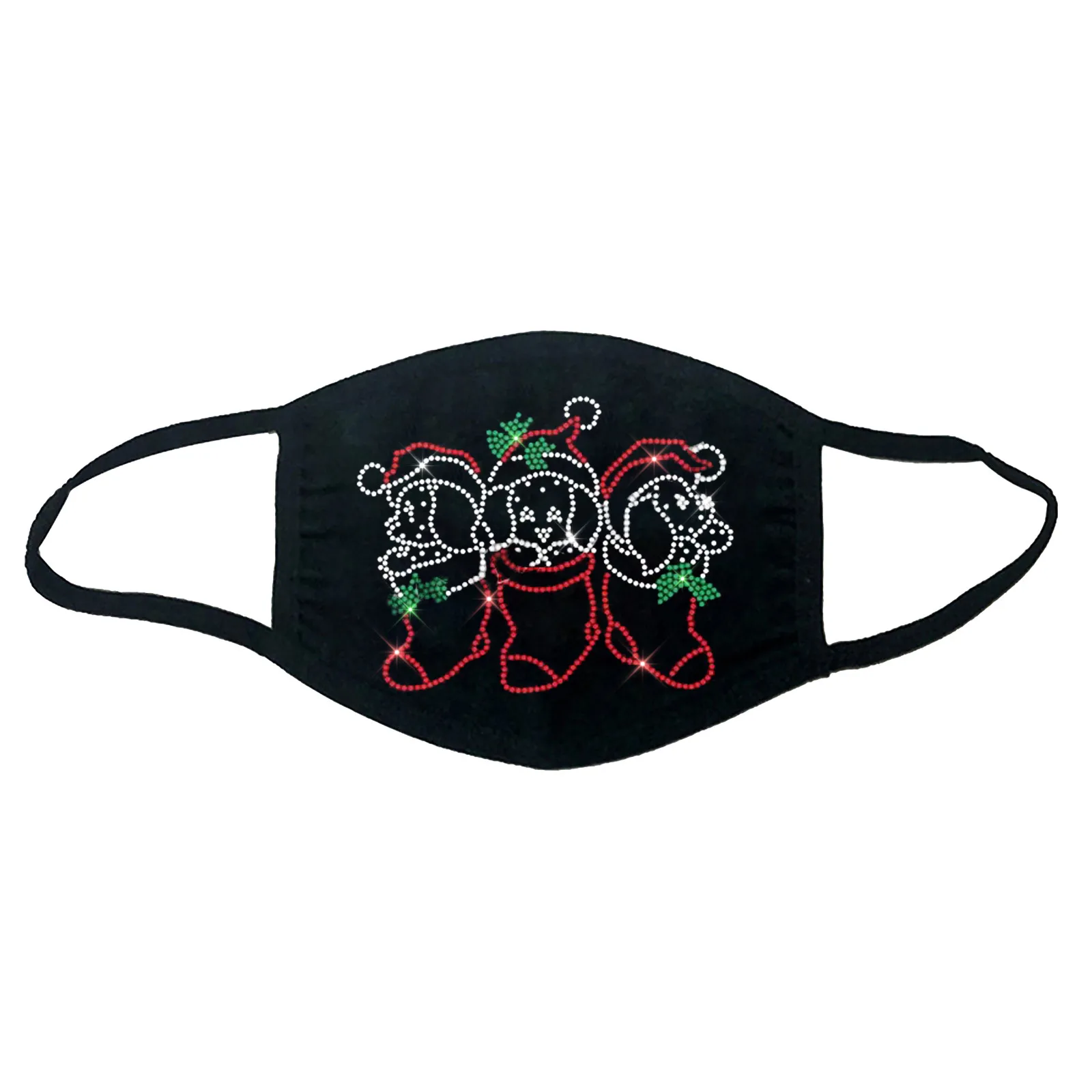 

5PC Women Christmas Print Diamond Reusable Face Mask Outdoor Drill Breathable Fashion Ice Cotton Windproof Masks Windproof