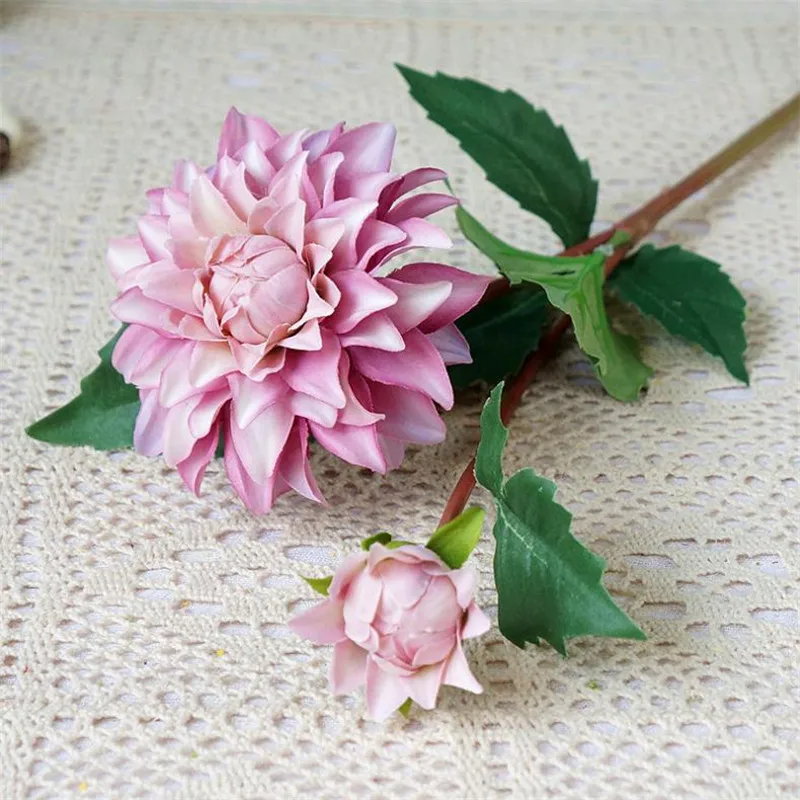 

One Fake Short Stem Autumn Dahlia (2 Heads/Piece) 21.26" Length Simulation Peony for Wedding Home Decorative Artificial Flowers