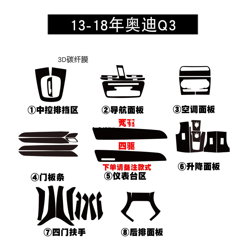 

Car Interior Central Control Panel Gear Panel Door Windows Control Air Dashboard Panel Trim Strip Stickers for Audi Q3 2013-2020