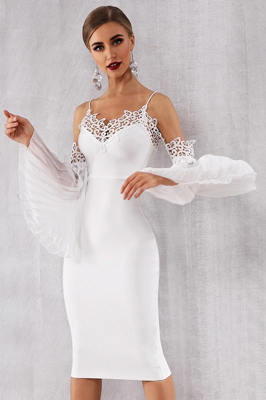 

2021 Summer New Style Celebrity Temperament Sexy Sling Lace Stitching Off Shoulder Slim Dress Bandage Dress