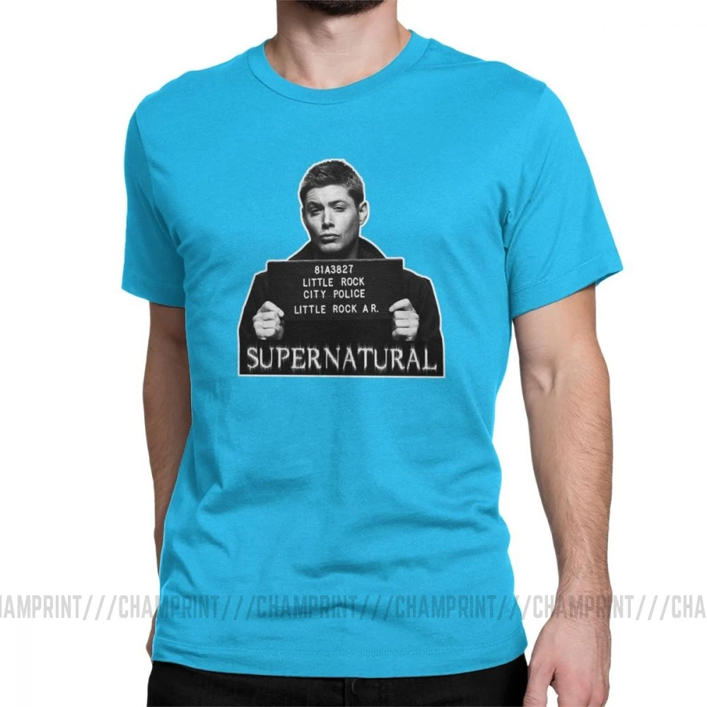 Dean Mugshot футболка Сверхъестественное SPN Brothers футболка мужские топы размера плюс забавная футболка с круглым вырезом из чистого хлопка - Цвет: Королевский синий