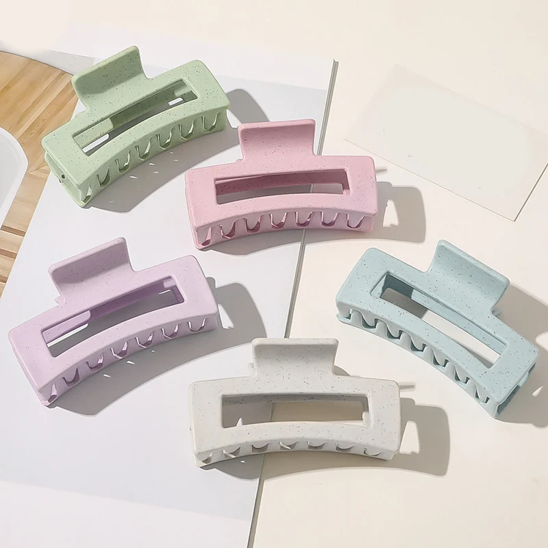 

1PC Acetate Hair Clamp Frosted Banana Grips Candy Color Large Size Frosted Hair Claw Square Hollow Geometric Hairpin For Girls