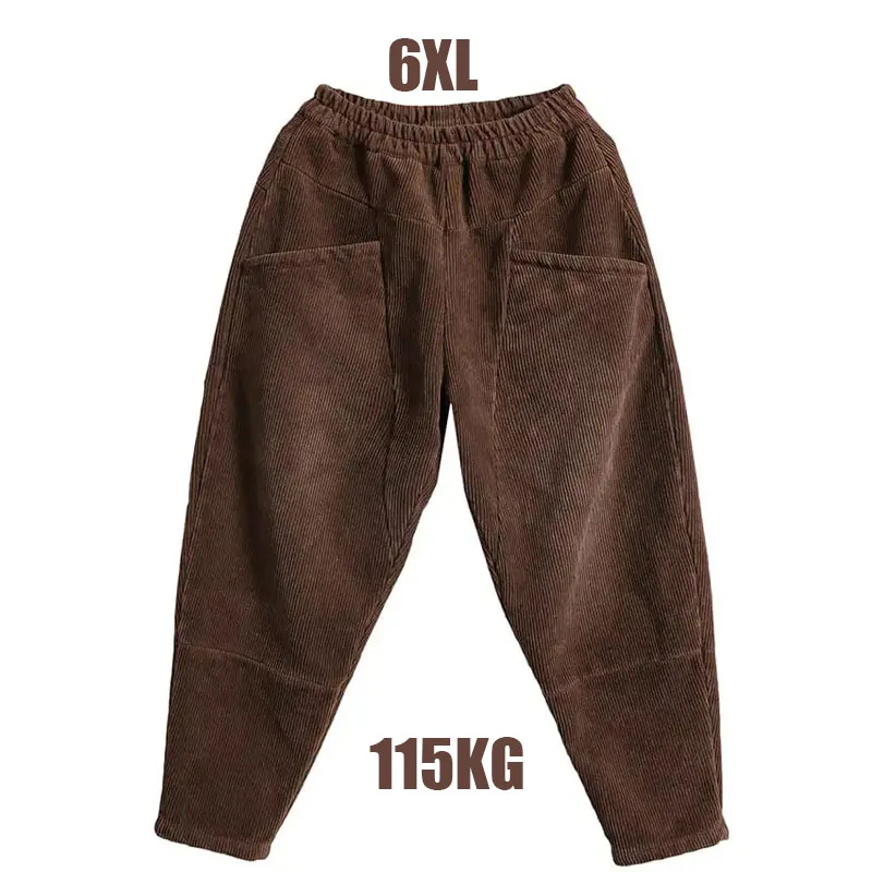 

2021 Elegent Harem Pants Women Corduroy Elastic Waist Solid Full Length Pants Pockets High Waist Lady Pants Loose Large size 6XL