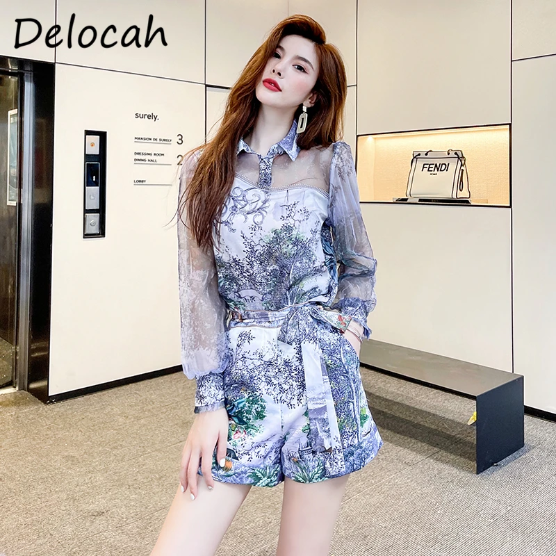 

Delocah/Новинка 2021 года; Осенний женский модный дизайнерский комплект с шортами; Короткие свободные топы с рукавами-фонариками + шорты с бантом ...