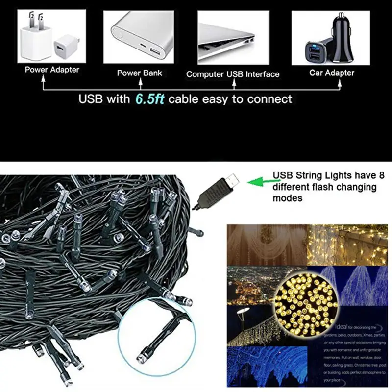 Гирлянда светодиодная водонепроницаемая 5 в пост. Тока 10/20 м | Лампы и освещение