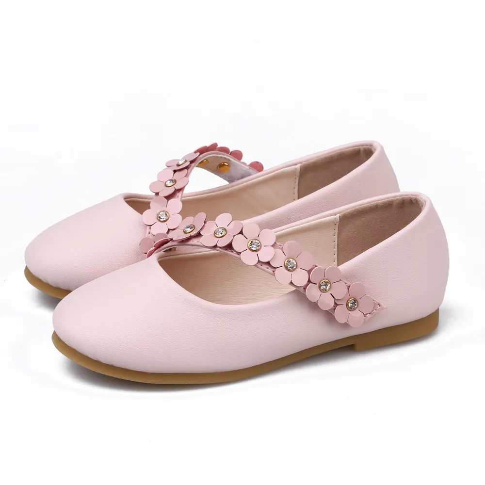 Туфли для девочек с цветами однотонная повседневная обувь на плоской подошве
