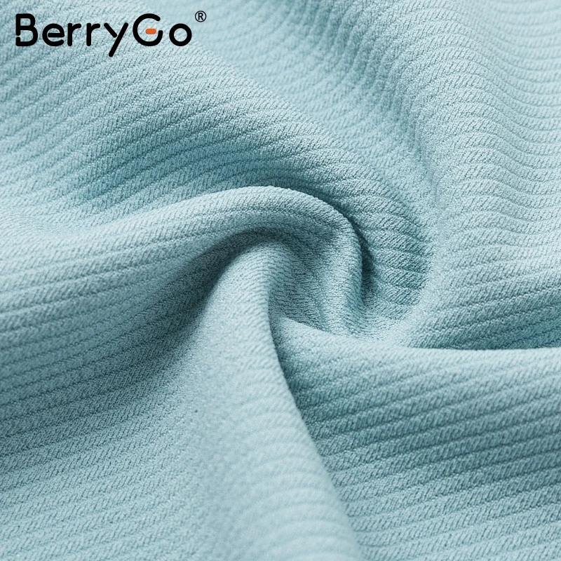 BerryGo Элегантное трикотажное мини-платье с оборками женское однотонное тонкое вечернее платье с круглым вырезом осенне-зимнее женское платье с длинным рукавом для работы