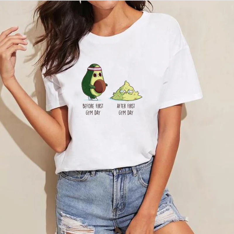 Авокадо Футболка женская веганская Корейская Kawaii футболка женская s маленькая свежая повседневная одежда с принтом авокадо футболка Топы Camiseta - Цвет: 7