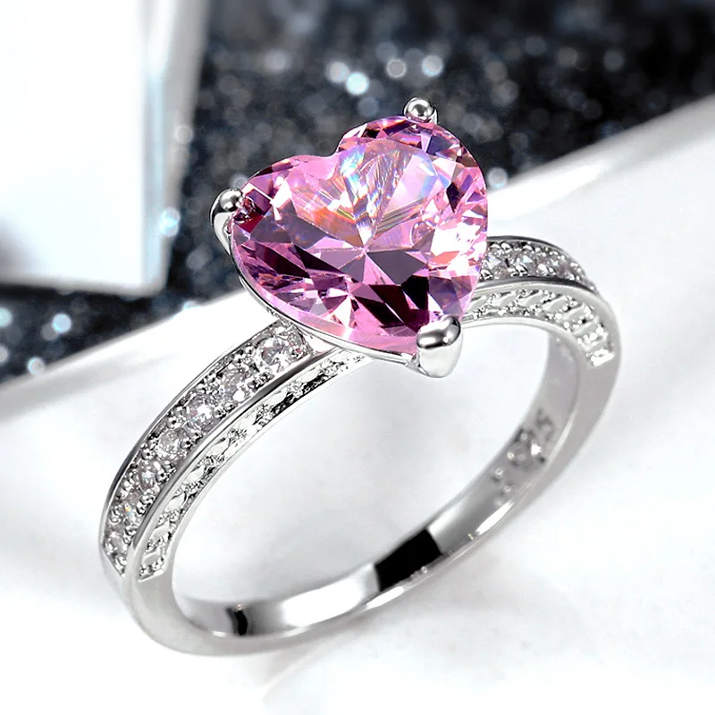 

Classic Women's Wedding Rings Heart Cut AAA Cubic Zirconia Pink Crystal Rings Engagement Ring Bridal Jewelry Accessories Gifts