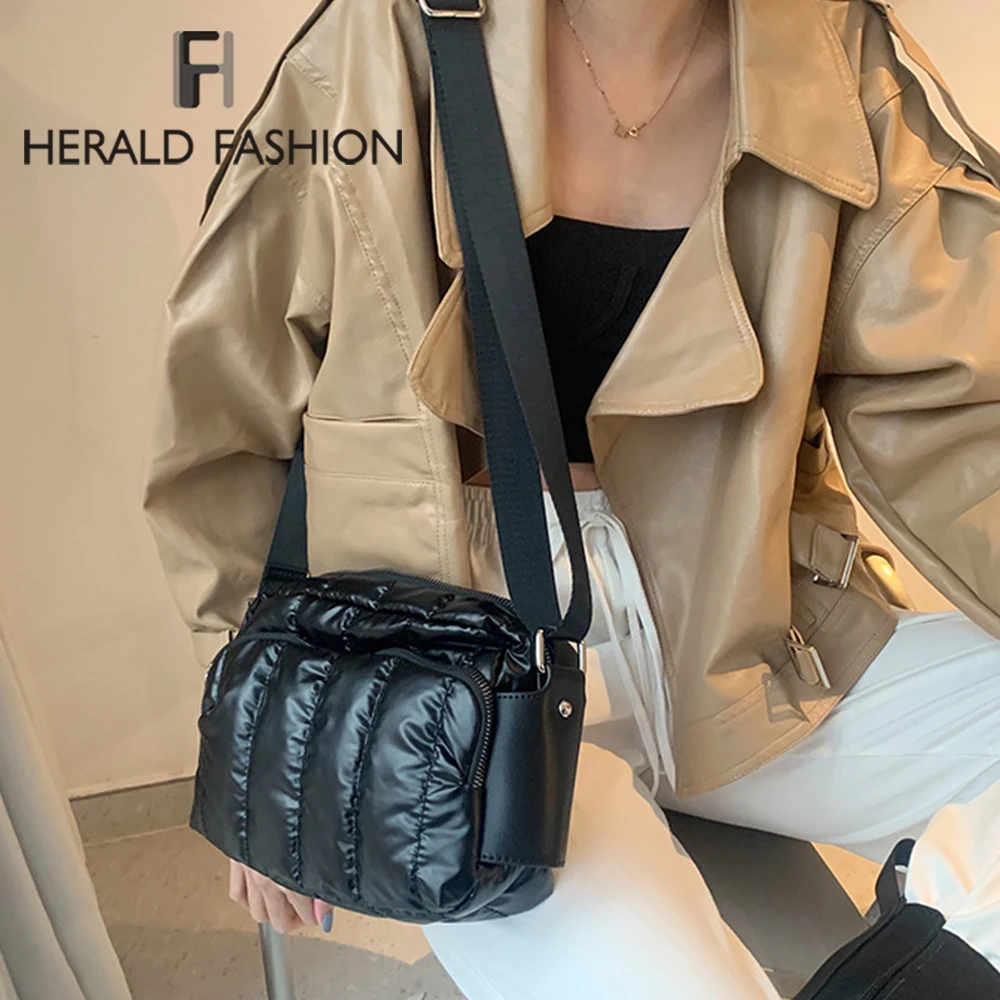 Fashion Nylon padded quilted bag for Women Space Cotton Shoulder Bag Soft Fluffy Black Crossbody Handbag Female Shopper Bag Lady