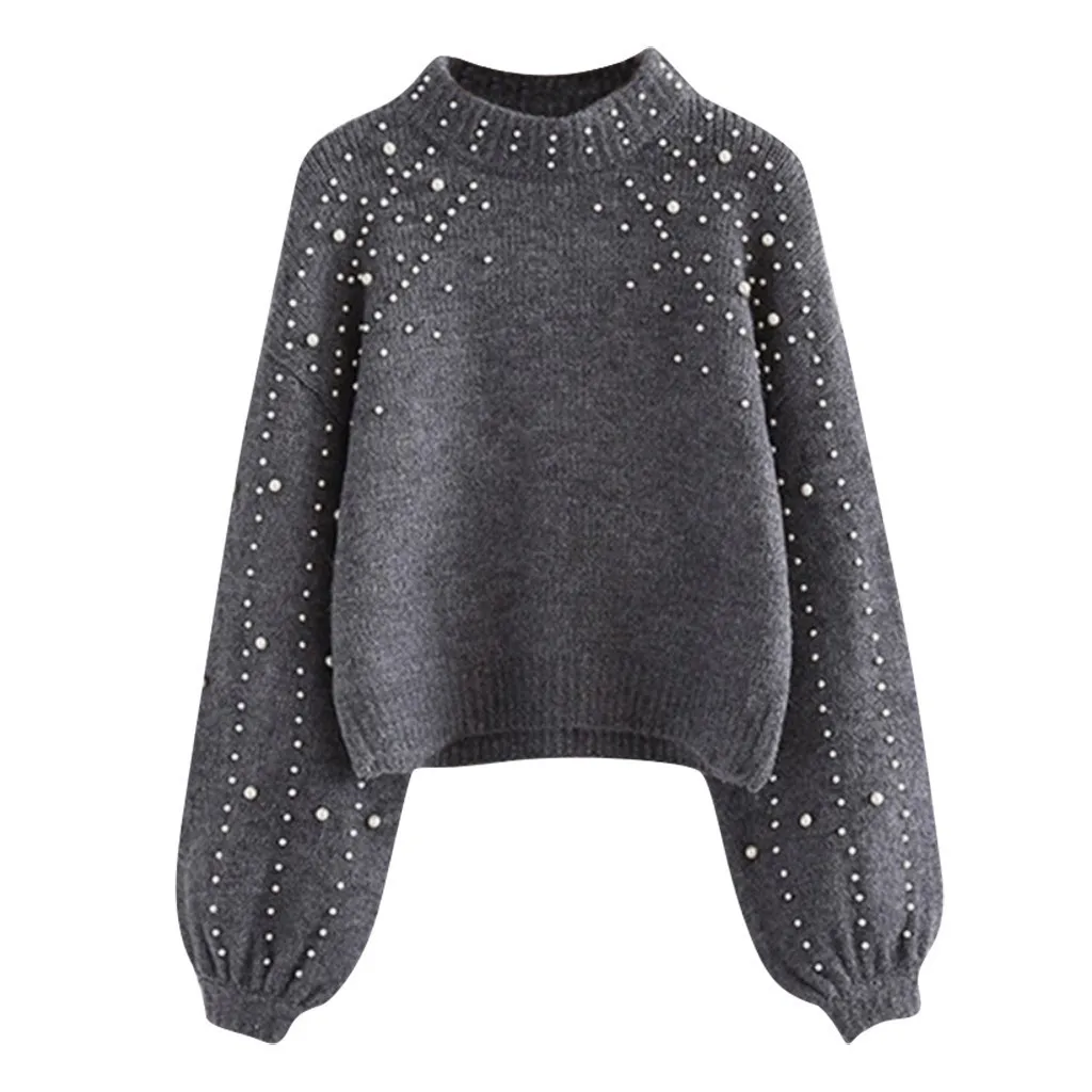 Women's Casual Sweater Thick Needle Long Sleeve O-neck Pullover Autumn Winter Loose Pearl Sweaters Femme Clothes | Женская одежда