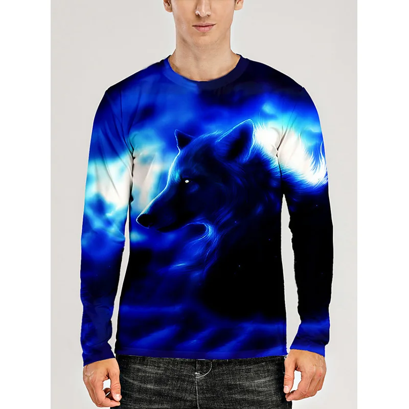 

Men's Graphic 3D Animal T shirt Print Long Sleeve Daily Tops Blue
