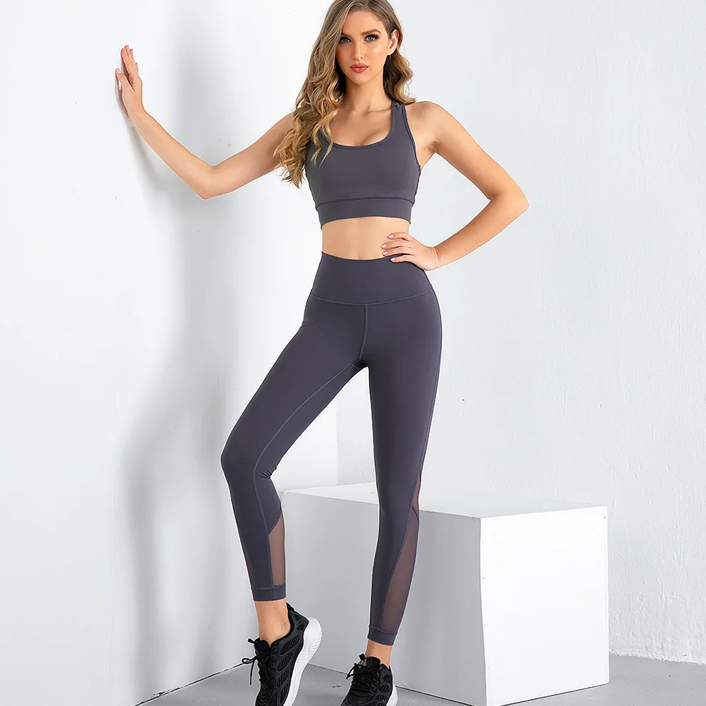 

New European and American cross border gauze women's Brocade double-sided Fleece Pants two piece Yoga suit for gym