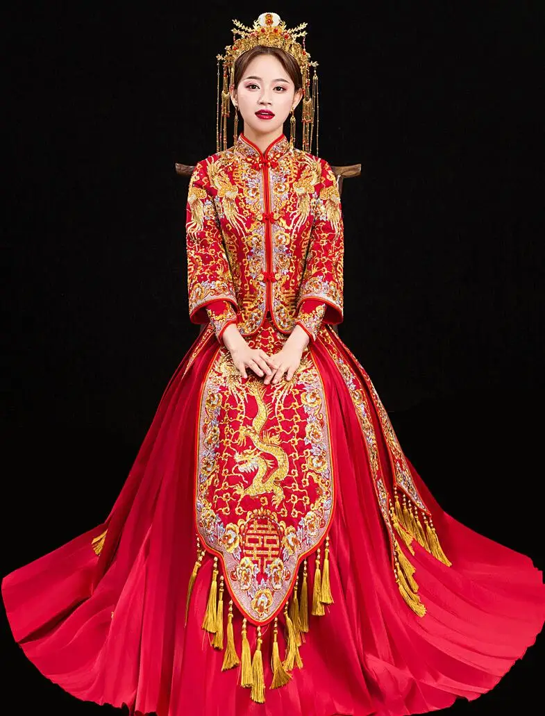 

Traditional Wedding Chinese Cheongsam Woman Women Phoenix Embroidery Dress Modern Qipao Dresses Sobretudo Feminino Abiye